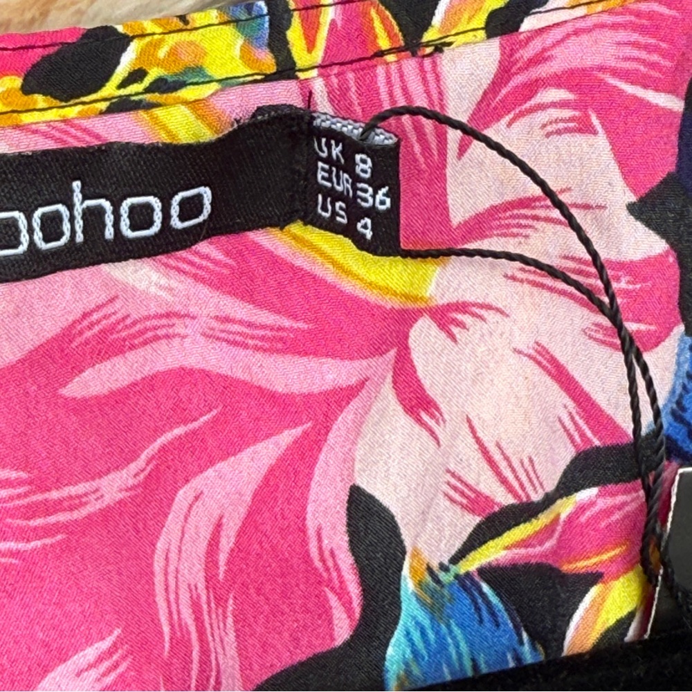 Boohoo Vibrant Floral Tie-Front Coverup - Pink and Black #146 - Picture 2 of 2